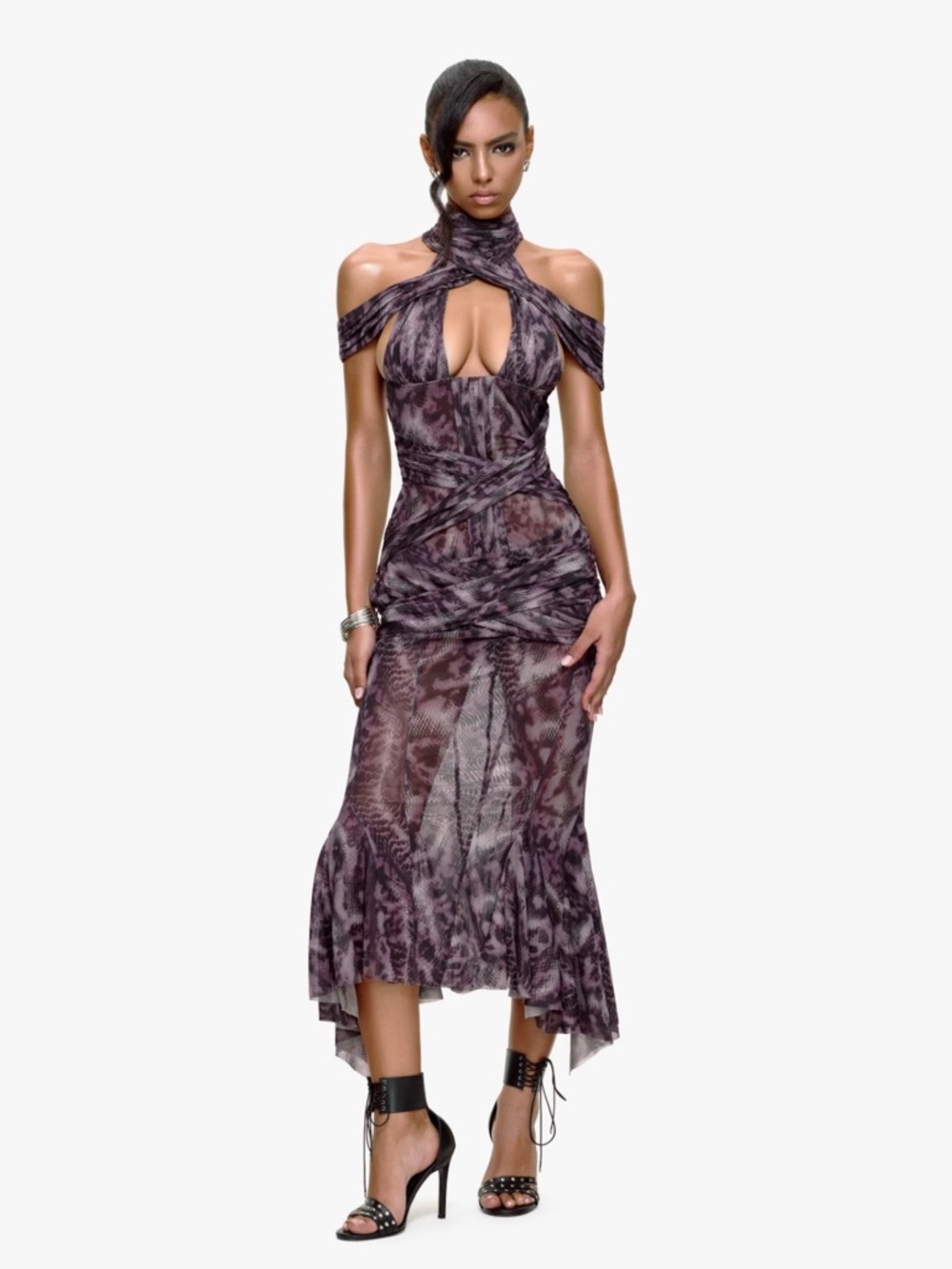 Snake Purple Patterned Wrap Dress